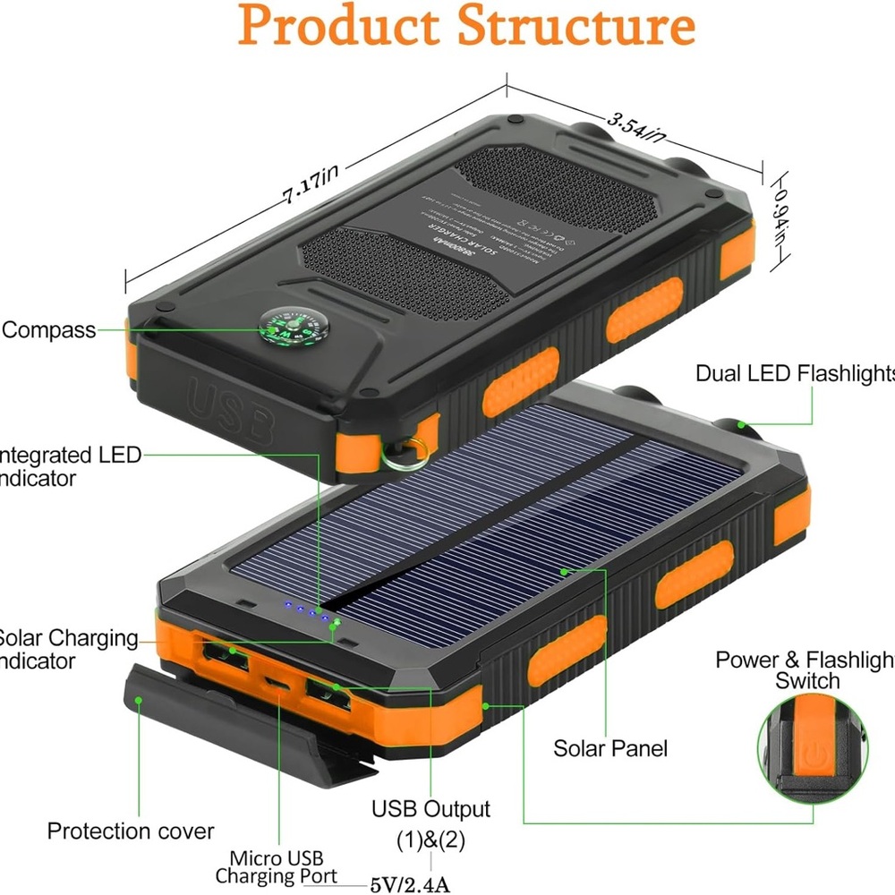 Solar Charger, 38800mAh Portable Solar Power Bank